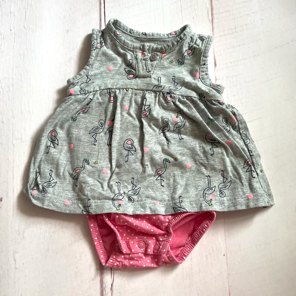 Gray Flamingo Print Romper